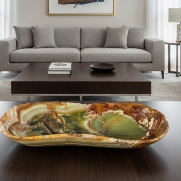 Green Onyx decorative tray, catchall dish, entry way stone bowl, holiday gift - Picture 10 of 11